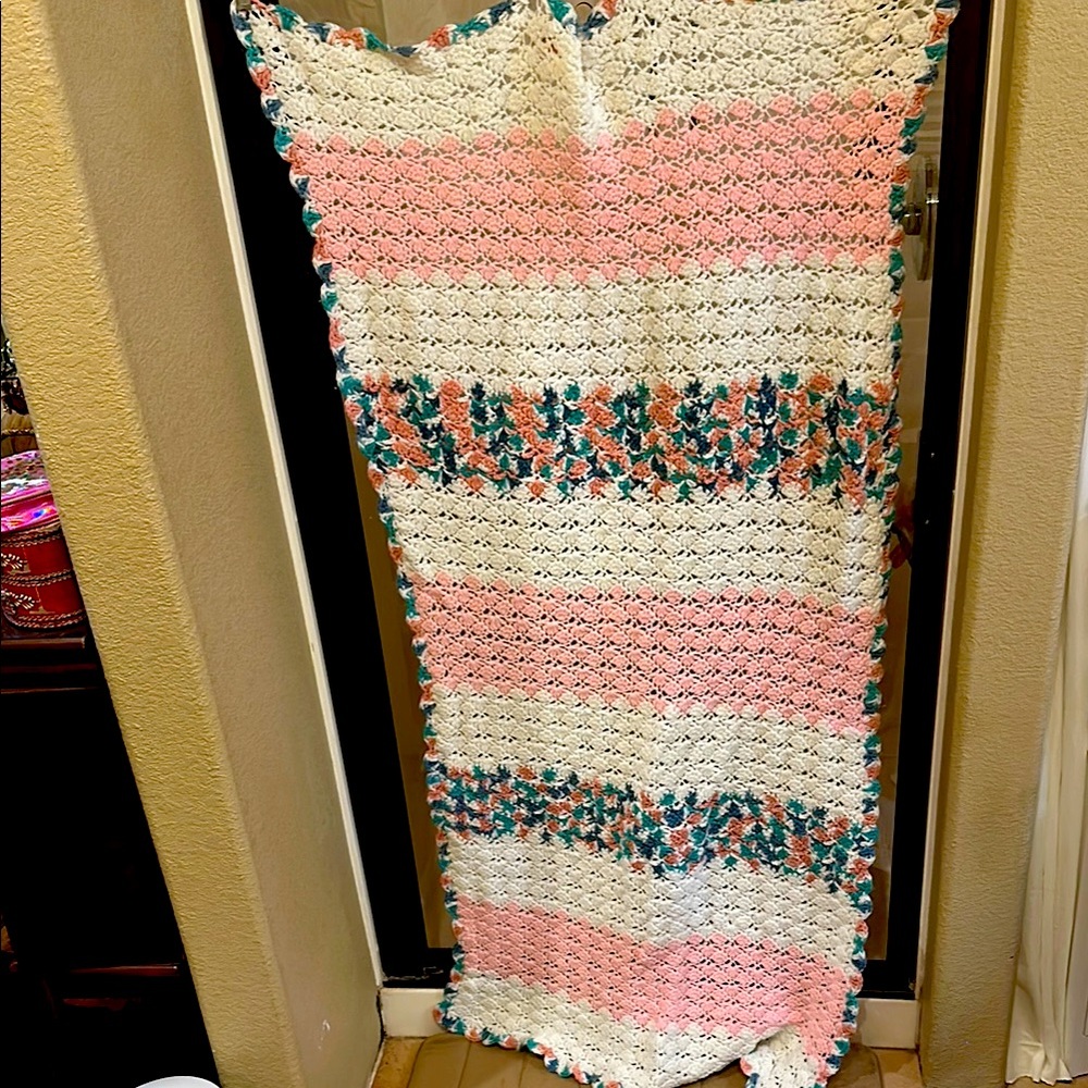 Handmade Pink and White Crochet Blanket
